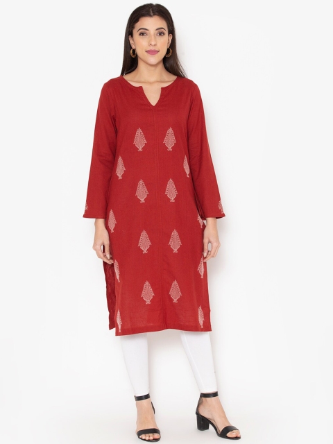 

Ekmatra Women Rust Ethnic Motifs Embroidered Pure Cotton Kurta