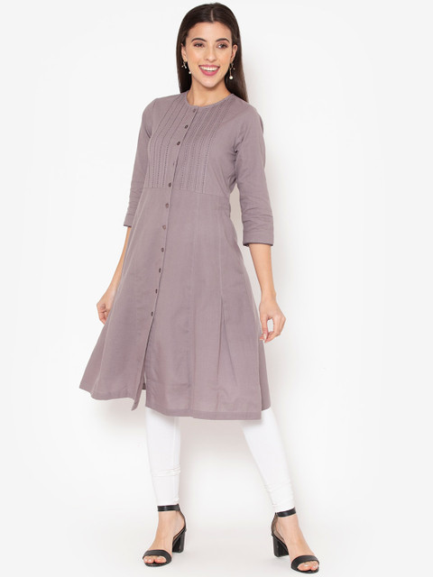 

Ekmatra Women Grey Striped Cotton Kurta