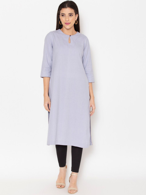 

Ekmatra Women Lavender Keyhole Neck Khadi Handloom Kurta