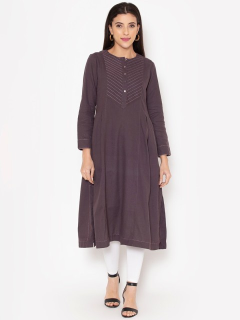 

Ekmatra Women Purple Yoke Design Embroidered Cotton Kurta