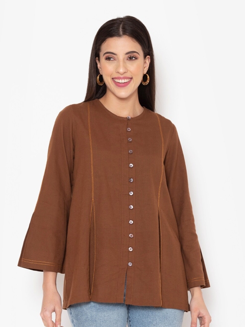 

Ekmatra Coffee Brown Pleated Top