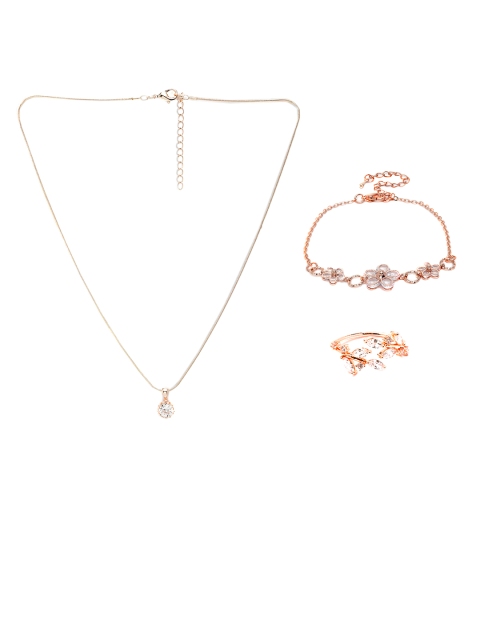 

Archies Rose Gold-Toned White Crystal Studded Jewellery Set