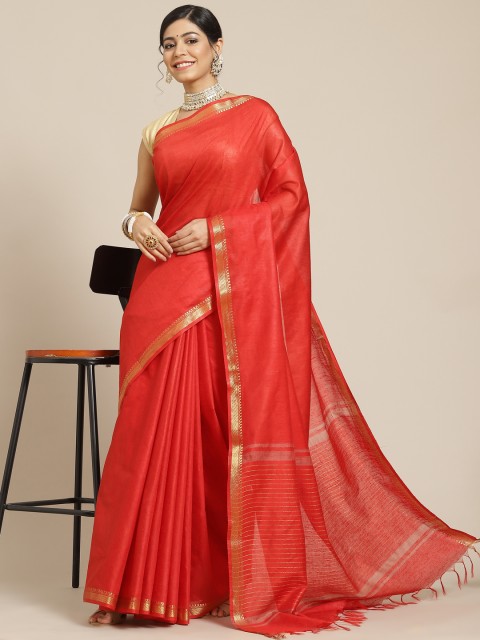 

BharatSthali Red Silk Cotton Sambalpuri Saree
