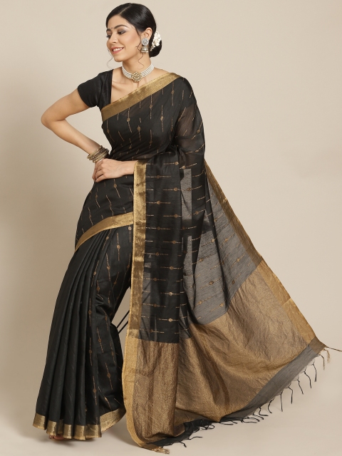 

BharatSthali Black Woven Design Silk Cotton Maheshwari Saree