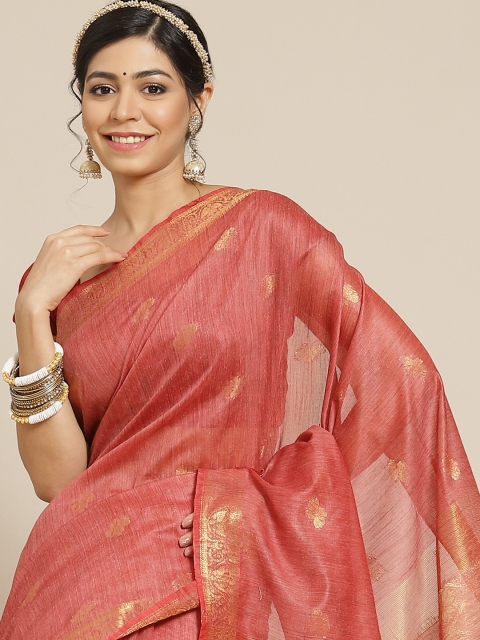 

BharatSthali Red Woven Design Silk Cotton Maheshwari Saree