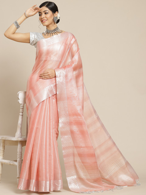

BharatSthali Pink Woven Design Tissue Banarasi Saree