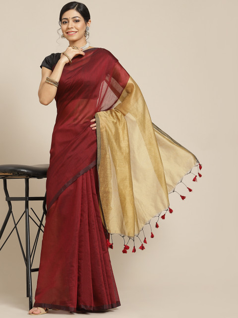 

BharatSthali Maroon Silk Cotton Saree
