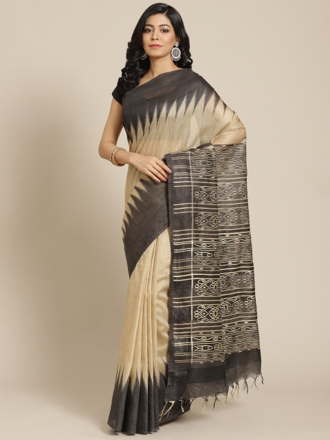 

BharatSthali Beige & Black Silk Cotton Sambalpuri Saree