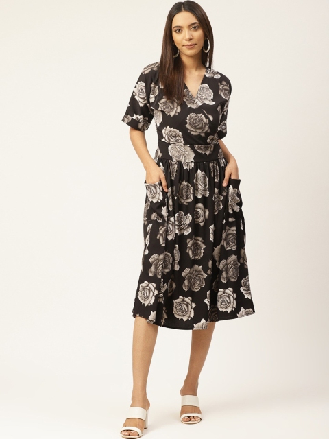 

Cottinfab Black Ethnic Motifs Crepe Midi Dress
