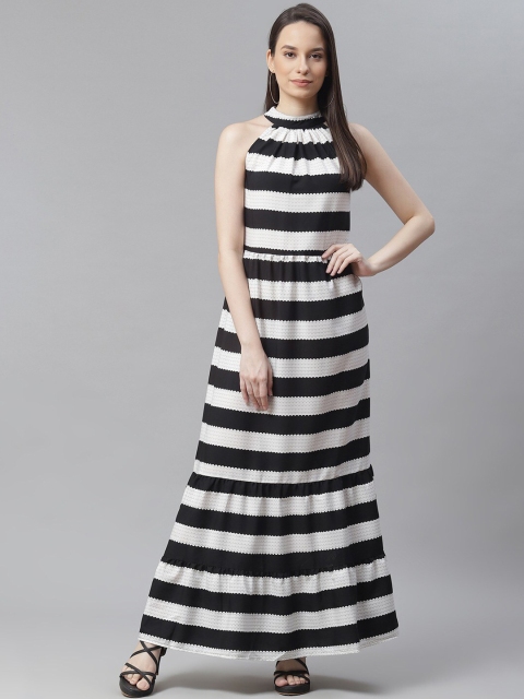 

Cottinfab Black & White Striped Crepe Maxi Dress