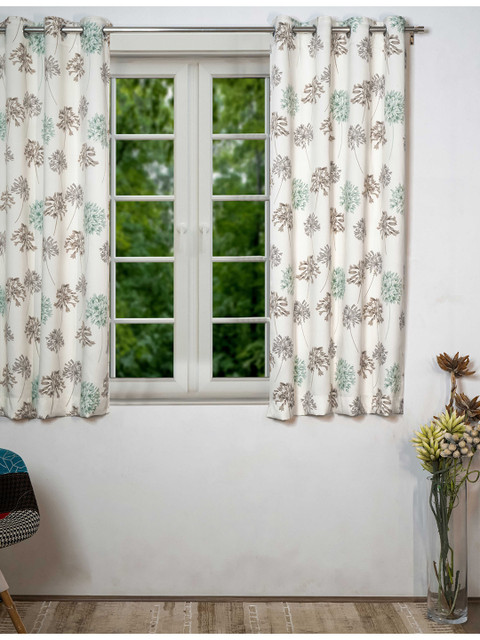 

SHIVANAA HOMES White & Green Floral Room Darkening Window Curtain