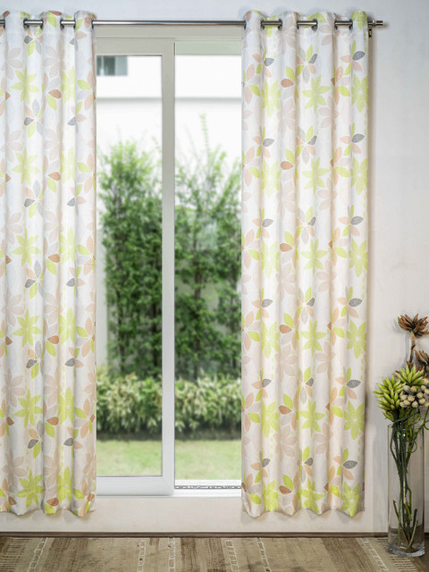 

SHIVANAA HOMES Yellow & White Floral Printed Room Darkening Single Long Door Curtain