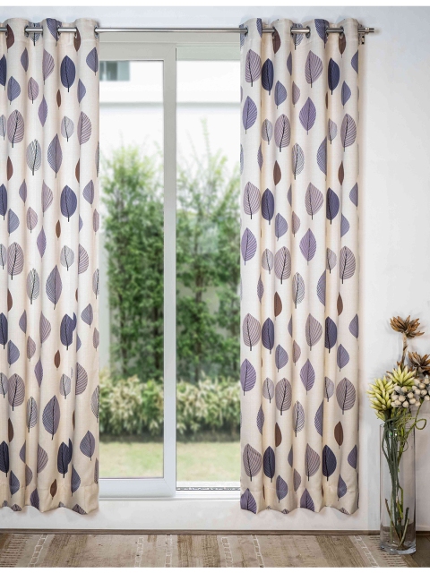 

SHIVANAA HOMES Cream-Coloured & Purple Floral Room Darkening Door Curtain