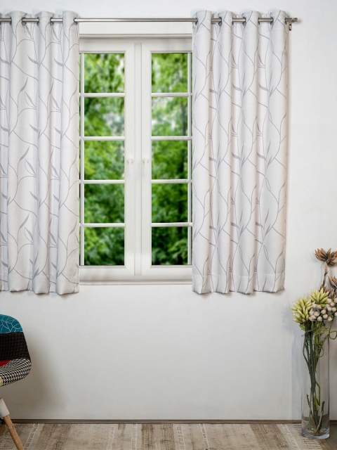 

SHIVANAA HOMES Grey & Off White Floral Printed Room Darkening Window Curtain
