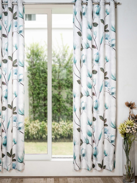 

SHIVANAA HOMES Blue & White Floral Printed Room Darkening Single Long Door Curtain