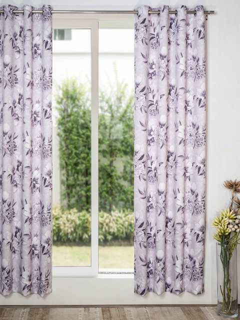 

SHIVANAA HOMES Purple & White Floral Printed Room Darkening Long Door Curtain