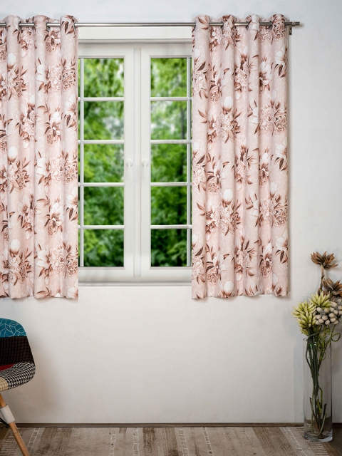 

SHIVANAA HOMES Peach-Coloured & Brown Floral Printed Room Darkening Window Curtain