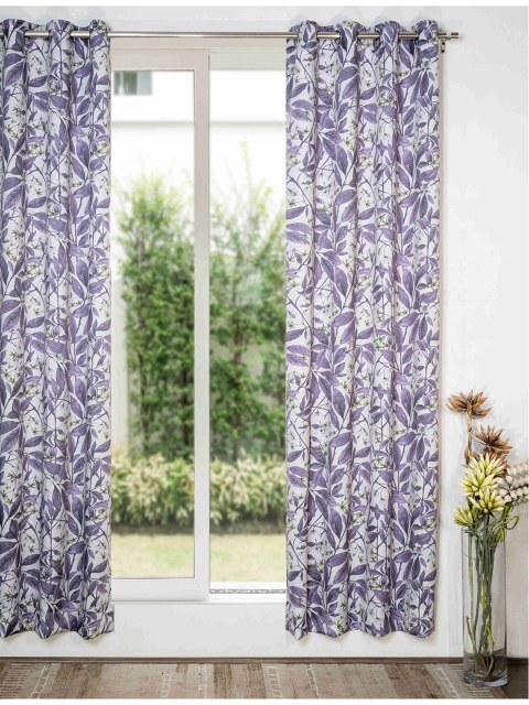 

SHIVANAA HOMES Purple & White Set Of 1 Floral Room Darkening Door Curtain