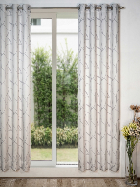 

SHIVANAA HOMES Grey & White Floral Room Darkening Door Curtain