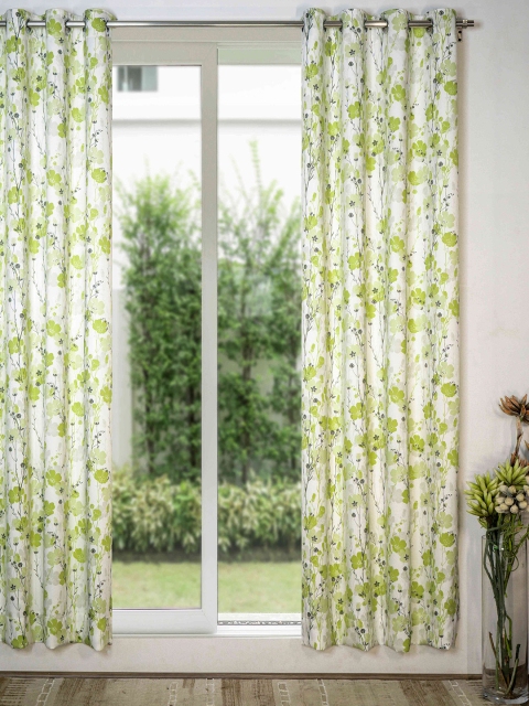 

SHIVANAA HOMES Green & White Floral Printed Room Darkening Single Long Door Curtain