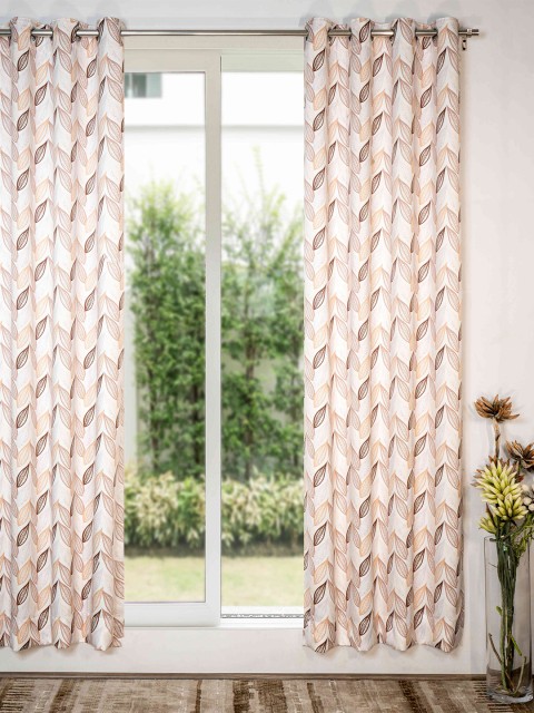 

SHIVANAA HOMES Peach-Coloured & Off White Floral Room Darkening Door Curtain