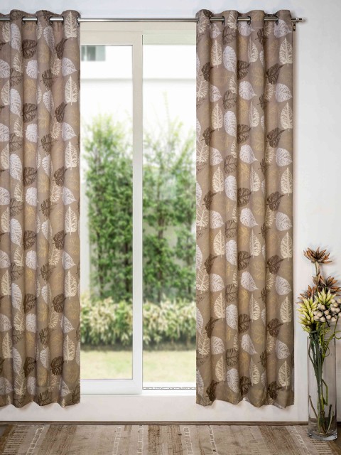 

SHIVANAA HOMES Brown & White Set Of 1 Floral Room Darkening Door Curtain