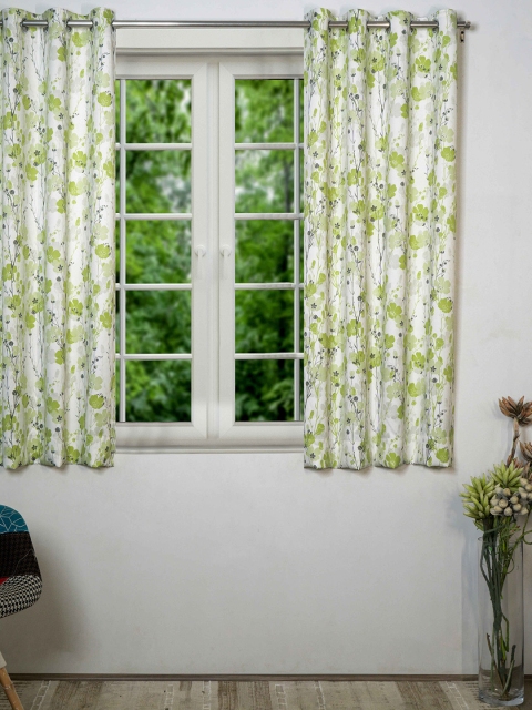 

SHIVANAA HOMES Green & White Floral Room Darkening Window Curtain