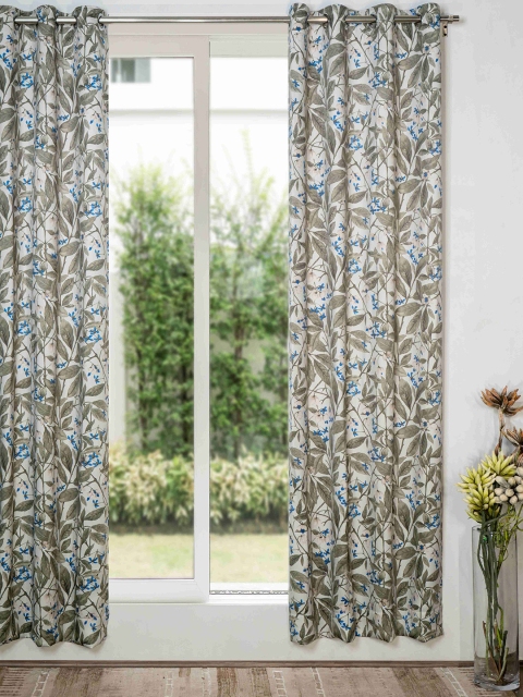 

SHIVANAA HOMES Green & Off White Set Of 1 Floral Room Darkening Long Door Curtain