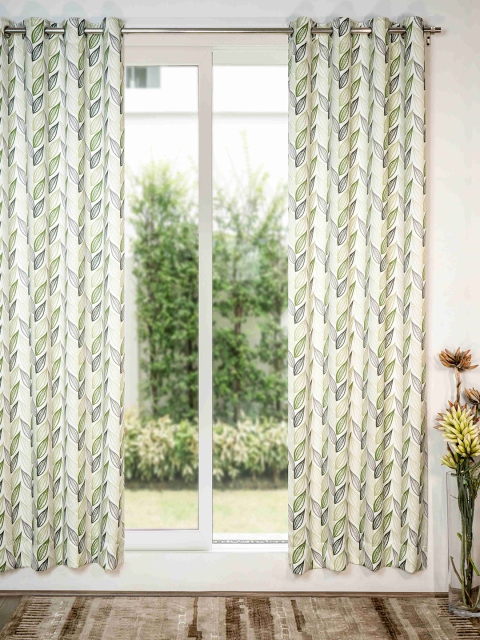 

SHIVANAA HOMES Green & White Floral Room Darkening Door Curtain