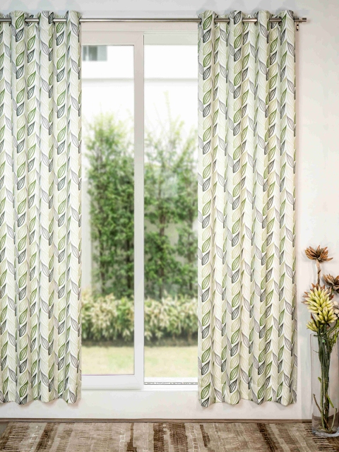 

SHIVANAA HOMES Green & Off White Floral Printed Room Darkening Long Door Curtain