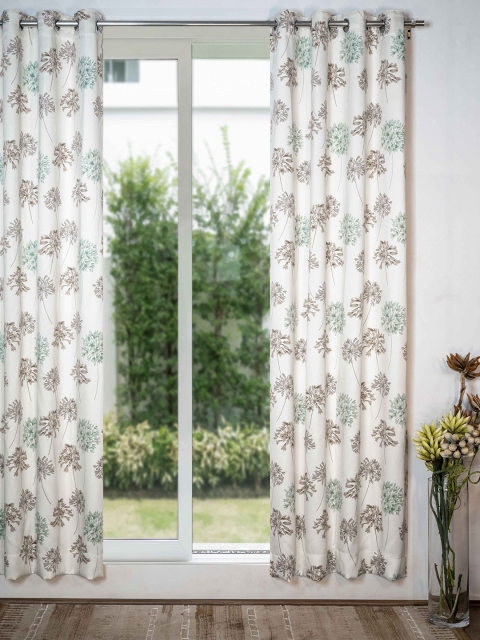 

SHIVANAA HOMES Green & White Floral Room Darkening Long Door Curtain