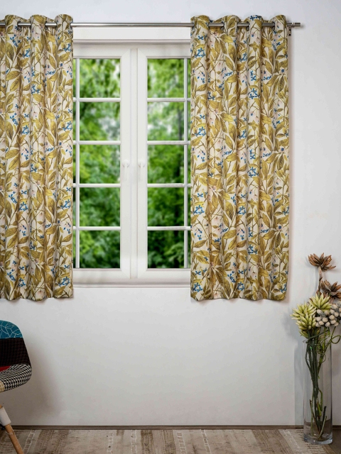 

SHIVANAA HOMES Green & Blue Floral Printed Room Darkening Single Window Curtain