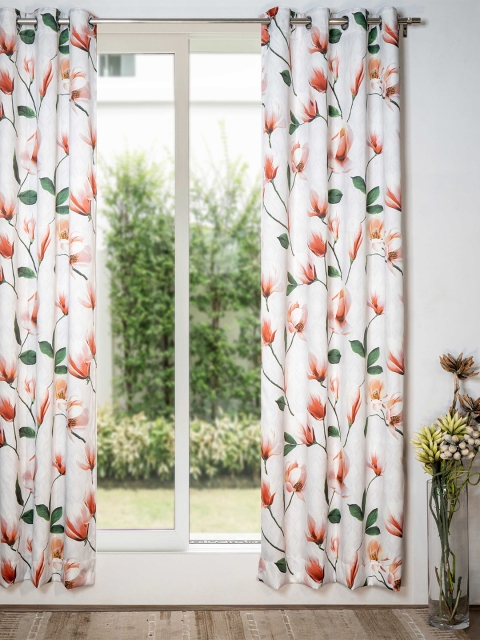 

SHIVANAA HOMES Orange & White Floral Printed Room Darkening Door Curtain