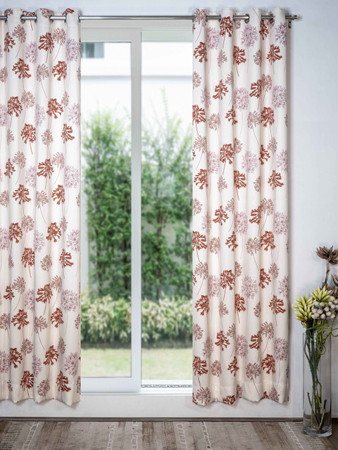 

SHIVANAA HOMES Peach-Coloured & Brown Floral Room Darkening Door Curtain