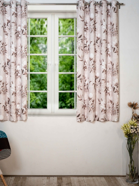 

SHIVANAA HOMES Brown & White Floral Printed Room Darkening Window Curtain