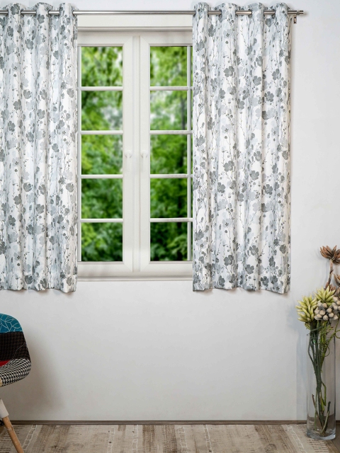 

SHIVANAA HOMES Grey & White Floral Room Darkening Window Curtain