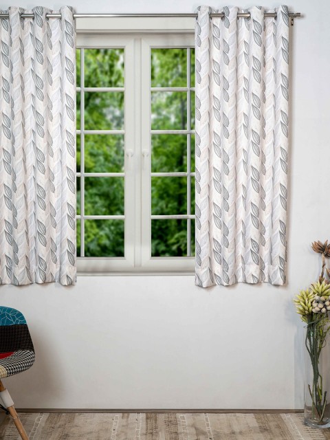 

SHIVANAA HOMES Grey & White Floral Printed Room Darkening Window Curtain