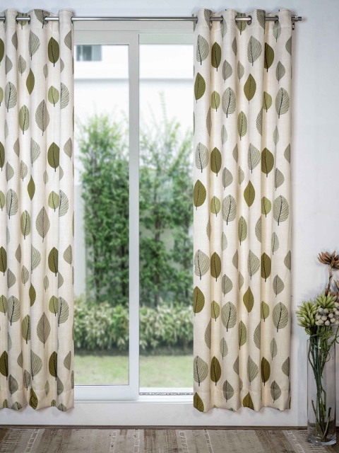 

SHIVANAA HOMES Green & Cream-Coloured Floral Room Darkening Long Door Curtain