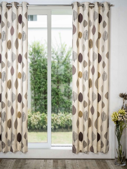 

SHIVANAA HOMES Brown & Cream-Coloured Floral Room Darkening Long Door Curtain