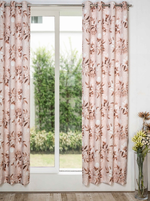 

SHIVANAA HOMES Peach-Coloured & Brown Floral Printed Room Darkening Door Curtain