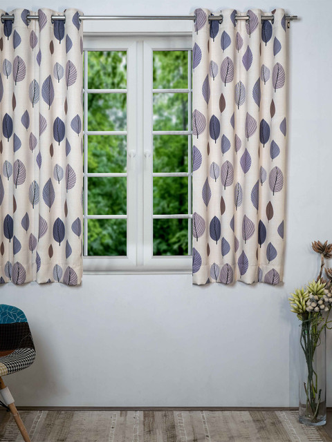 

SHIVANAA HOMES Purple & Off-White Floral Printed Room Darkening Single Window Curtain