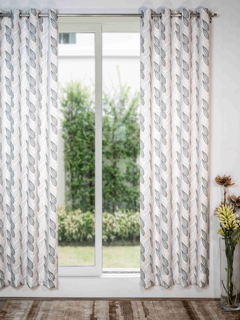 

SHIVANAA HOMES Grey & Off White Floral Printed Room Darkening Door Curtain