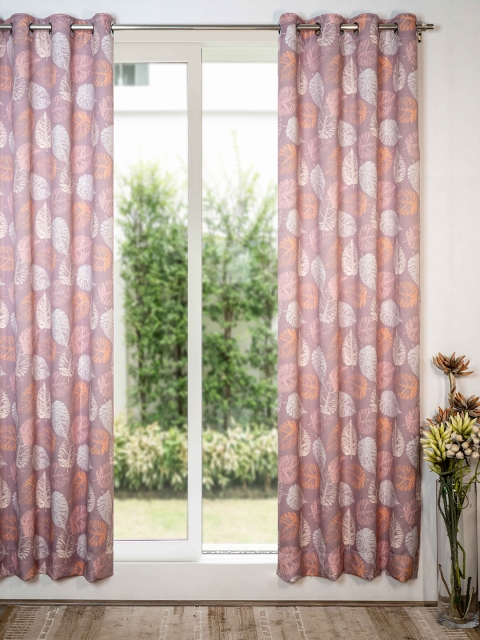 

SHIVANAA HOMES Peach-Coloured & White Floral Room Darkening Long Door Curtain