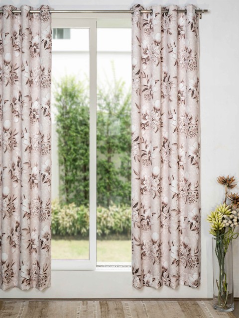 

SHIVANAA HOMES Brown & White Floral Printed Room Darkening Long Door Curtain