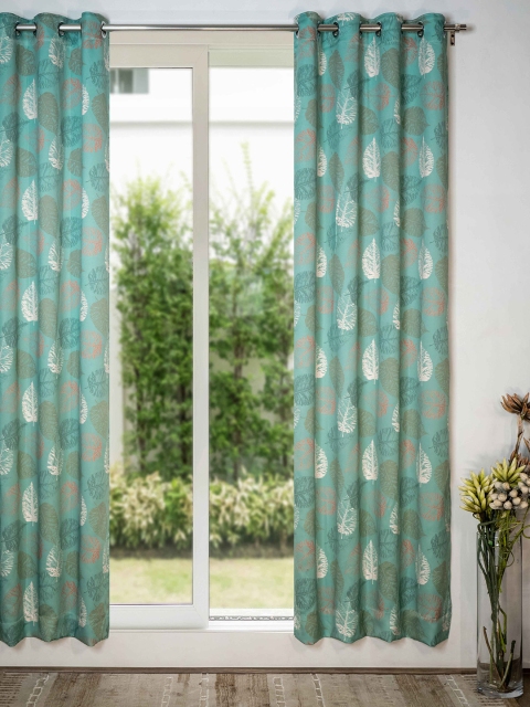 

SHIVANAA HOMES Sea Green & White Set Of 1 Floral Room Darkening Long Door Curtain