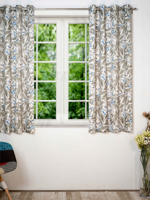 

SHIVANAA HOMES Steel & Blue Floral Room Darkening Window Curtain