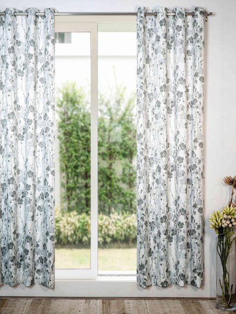 

SHIVANAA HOMES Grey & White Set Of 1 Floral Room Darkening Door Curtain