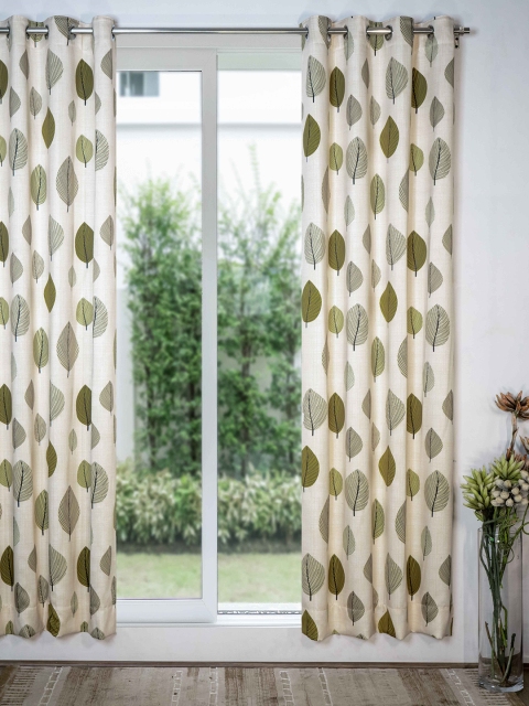 

SHIVANAA HOMES Cream-Coloured & Green Floral Room Darkening Door Curtain