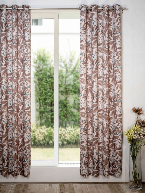 

SHIVANAA HOMES Peach-Coloured & Brown Set Of 1 Floral Room Darkening Door Curtain