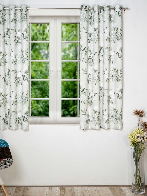 

SHIVANAA HOMES Green & Grey Floral Printed Room Darkening Single Window Curtain